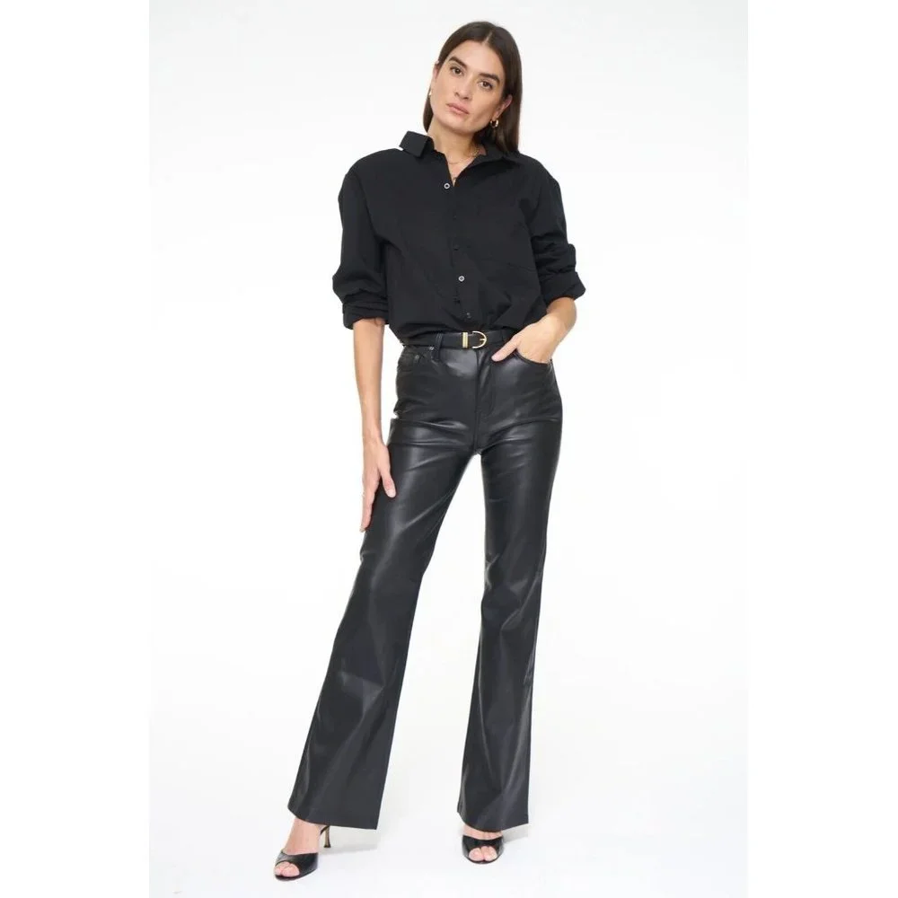 PISTOLA Stevie High Rise Wide Leg Pants Slate Black Faux Leather